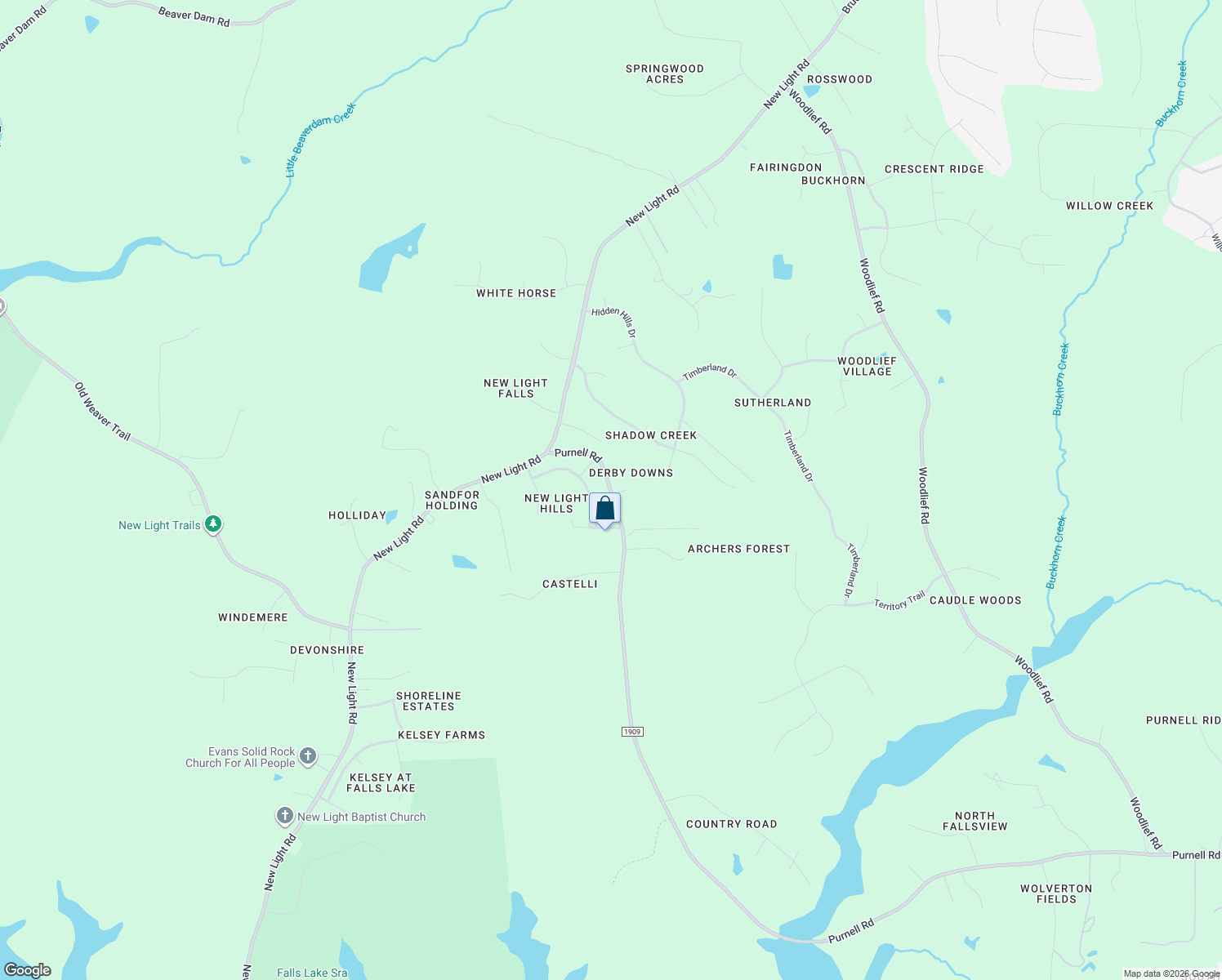 map of restaurants, bars, coffee shops, grocery stores, and more near 5728 Purnell Road in Wake Forest