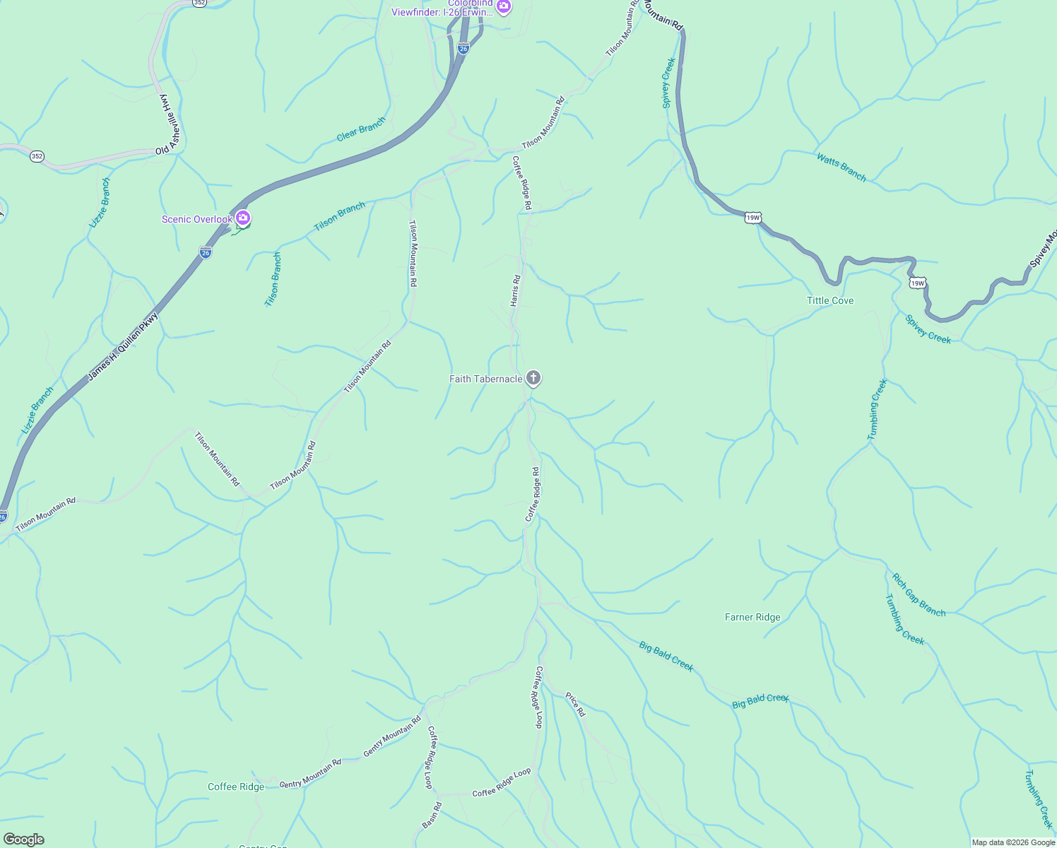 map of restaurants, bars, coffee shops, grocery stores, and more near 523 Coffee Ridge Rd in Erwin