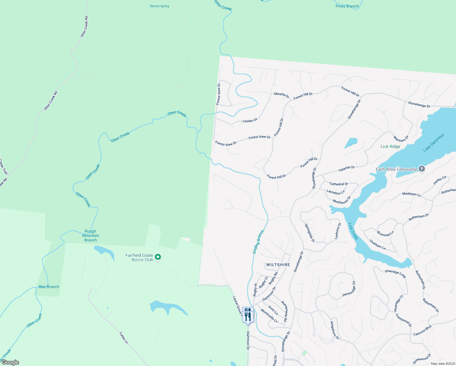map of restaurants, bars, coffee shops, grocery stores, and more near 115 Hanning Drive in Crossville