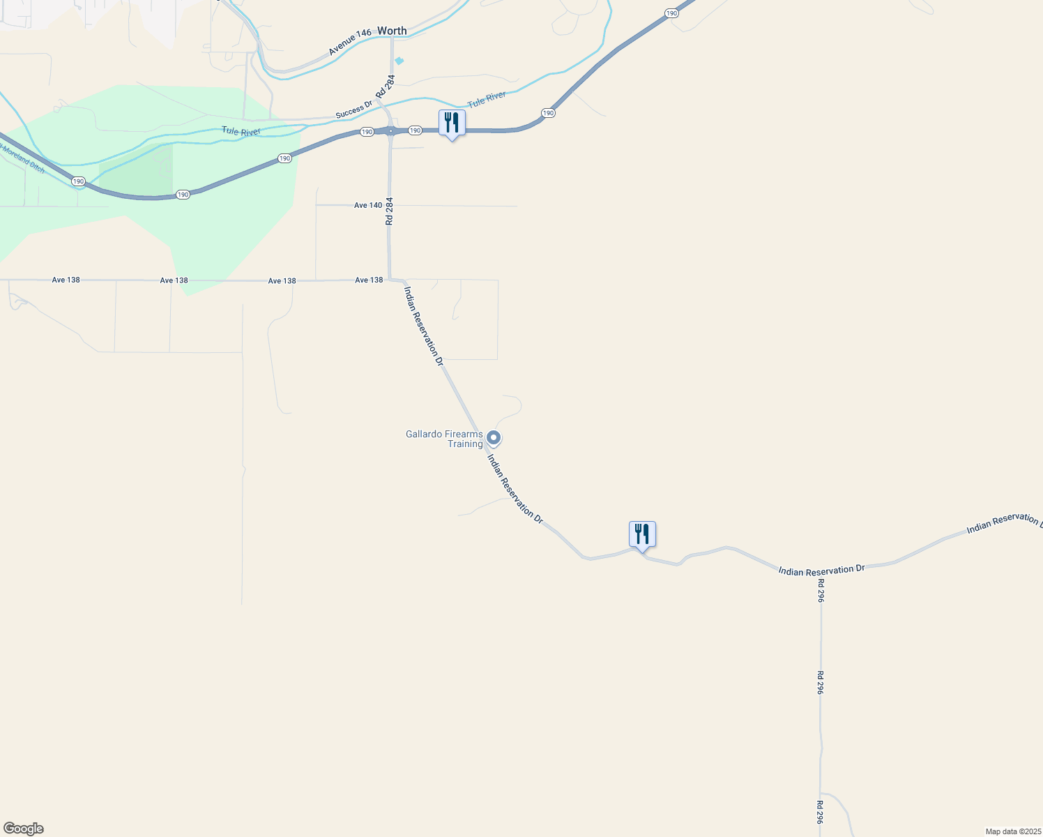map of restaurants, bars, coffee shops, grocery stores, and more near 28956 Indian Reservation Road in Porterville
