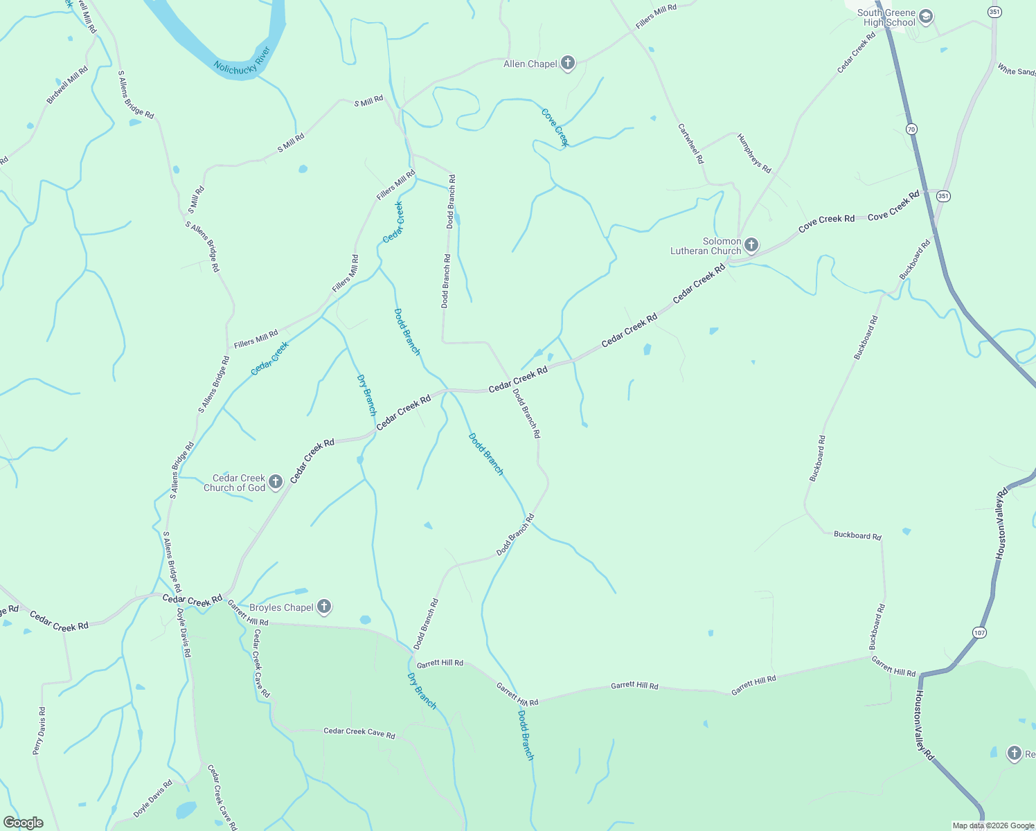 map of restaurants, bars, coffee shops, grocery stores, and more near 1160 Dodd Branch Rd in Greeneville