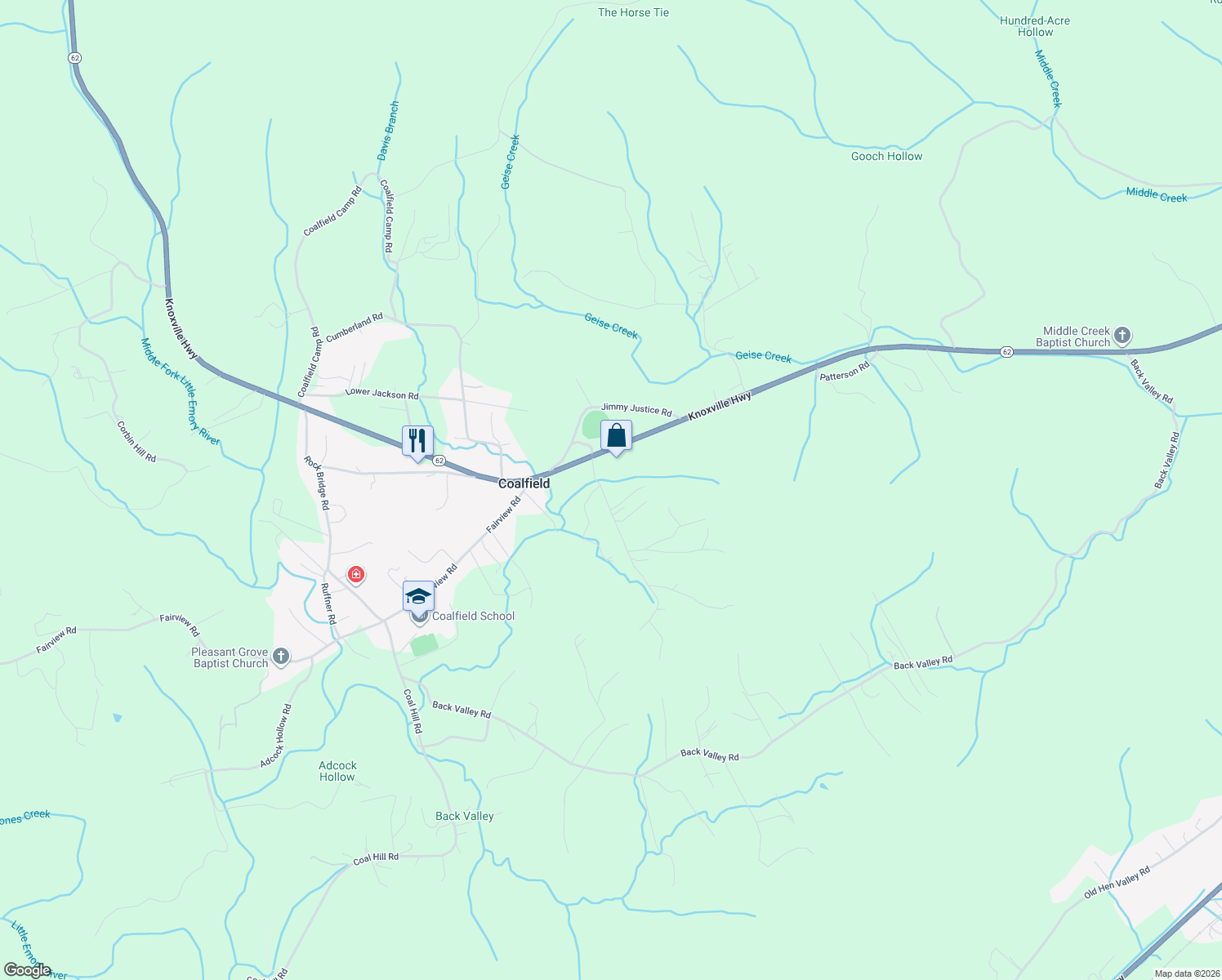 map of restaurants, bars, coffee shops, grocery stores, and more near 207 Jackson Ln in Oliver Springs