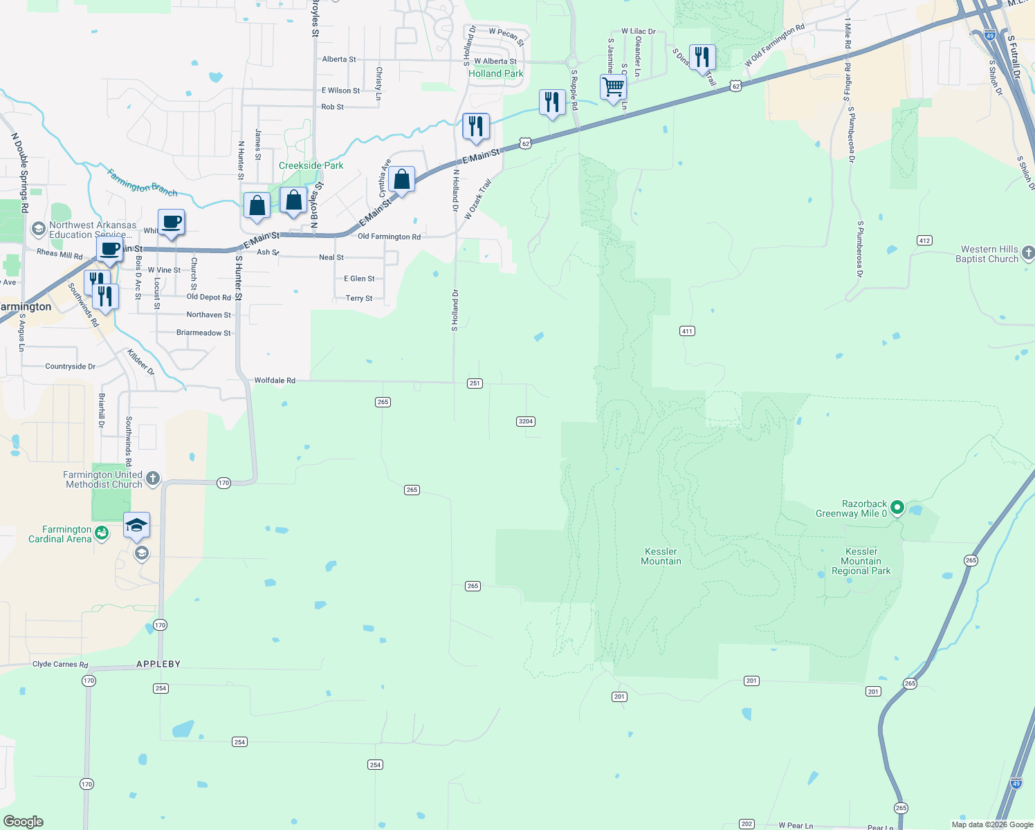 map of restaurants, bars, coffee shops, grocery stores, and more near 2878 Wc 1412 in Farmington