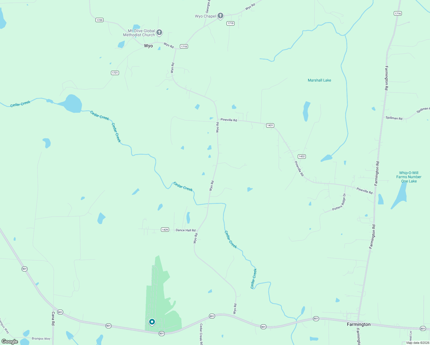 map of restaurants, bars, coffee shops, grocery stores, and more near 672 Wyo Road in Mocksville