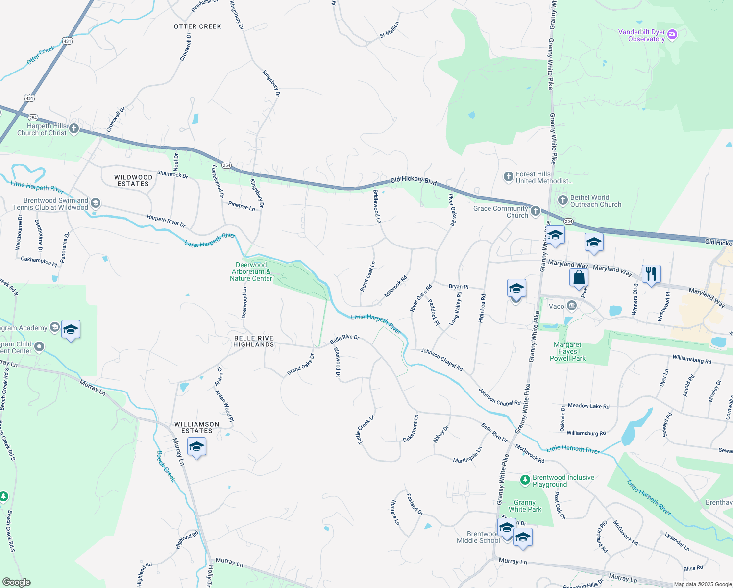 map of restaurants, bars, coffee shops, grocery stores, and more near 214 Burnt Leaf Lane in Brentwood