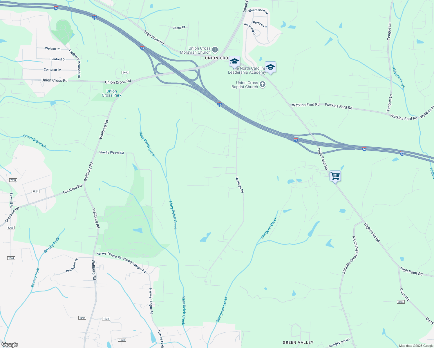 map of restaurants, bars, coffee shops, grocery stores, and more near 5535 Oscar Ln in Kernersville