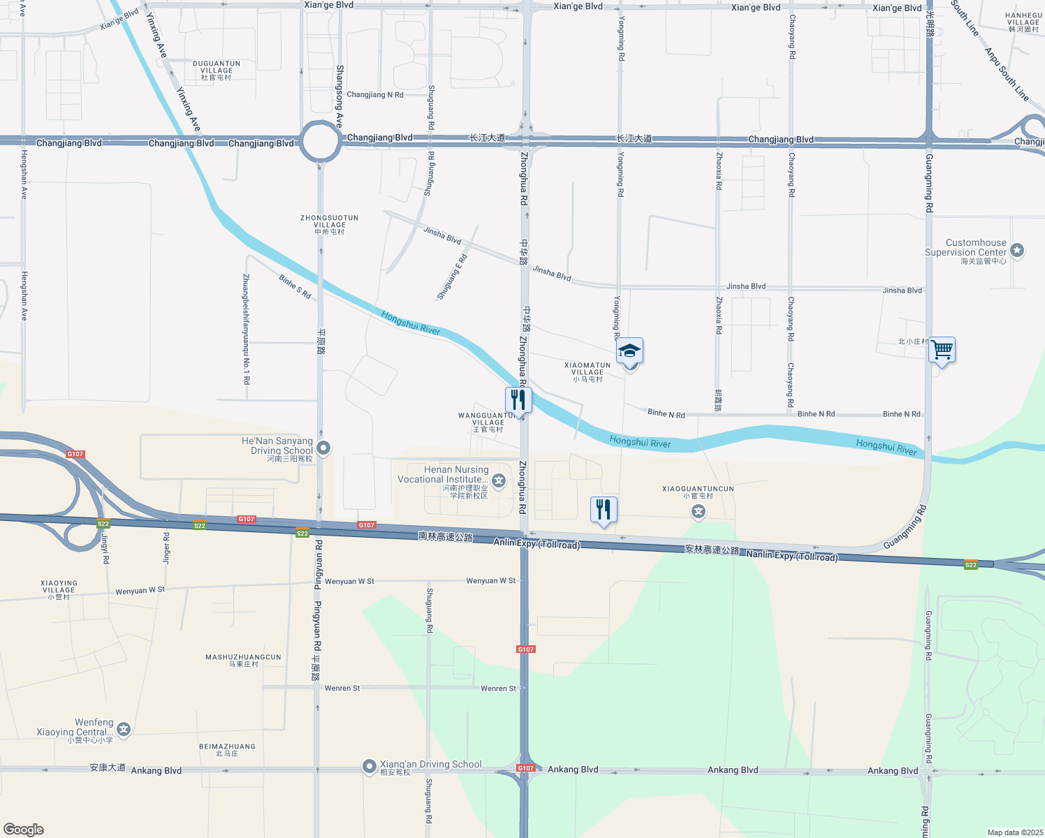 map of restaurants, bars, coffee shops, grocery stores, and more near Zhong Hua Lu in An Yang Shi