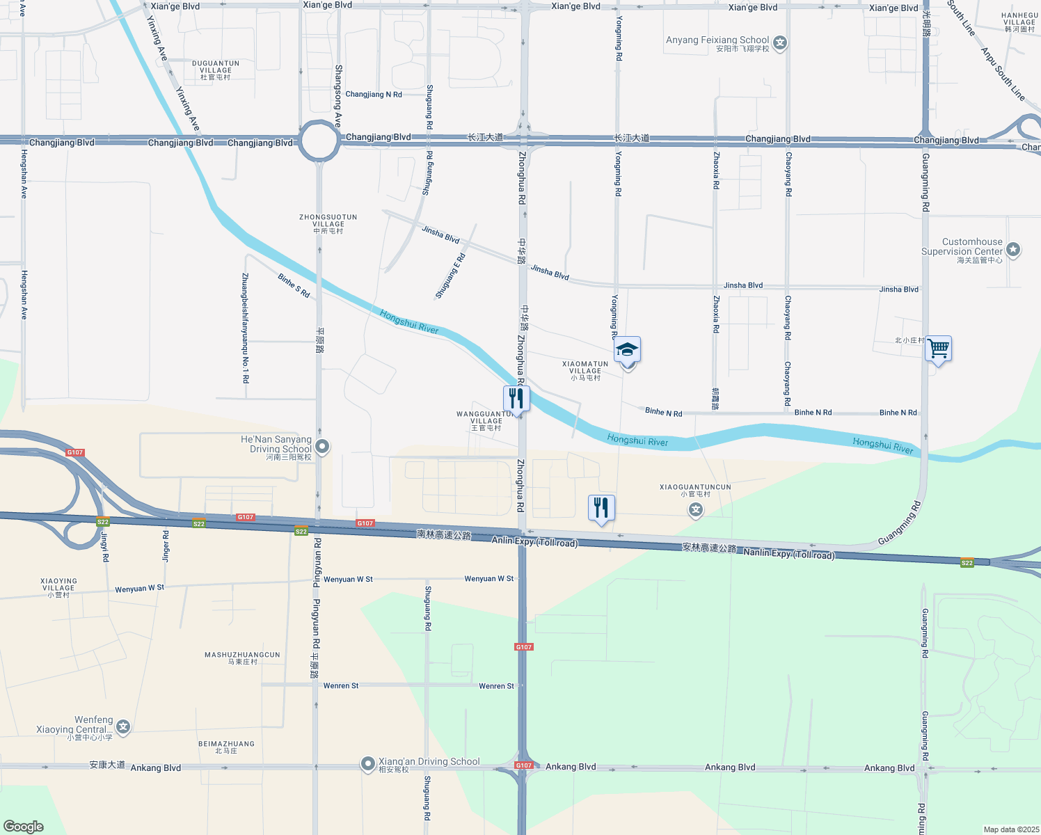 map of restaurants, bars, coffee shops, grocery stores, and more near Zhong Hua Lu in An Yang Shi
