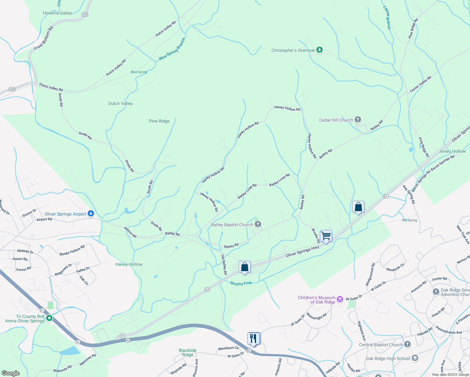 map of restaurants, bars, coffee shops, grocery stores, and more near 226 Batley Loop Road in Clinton