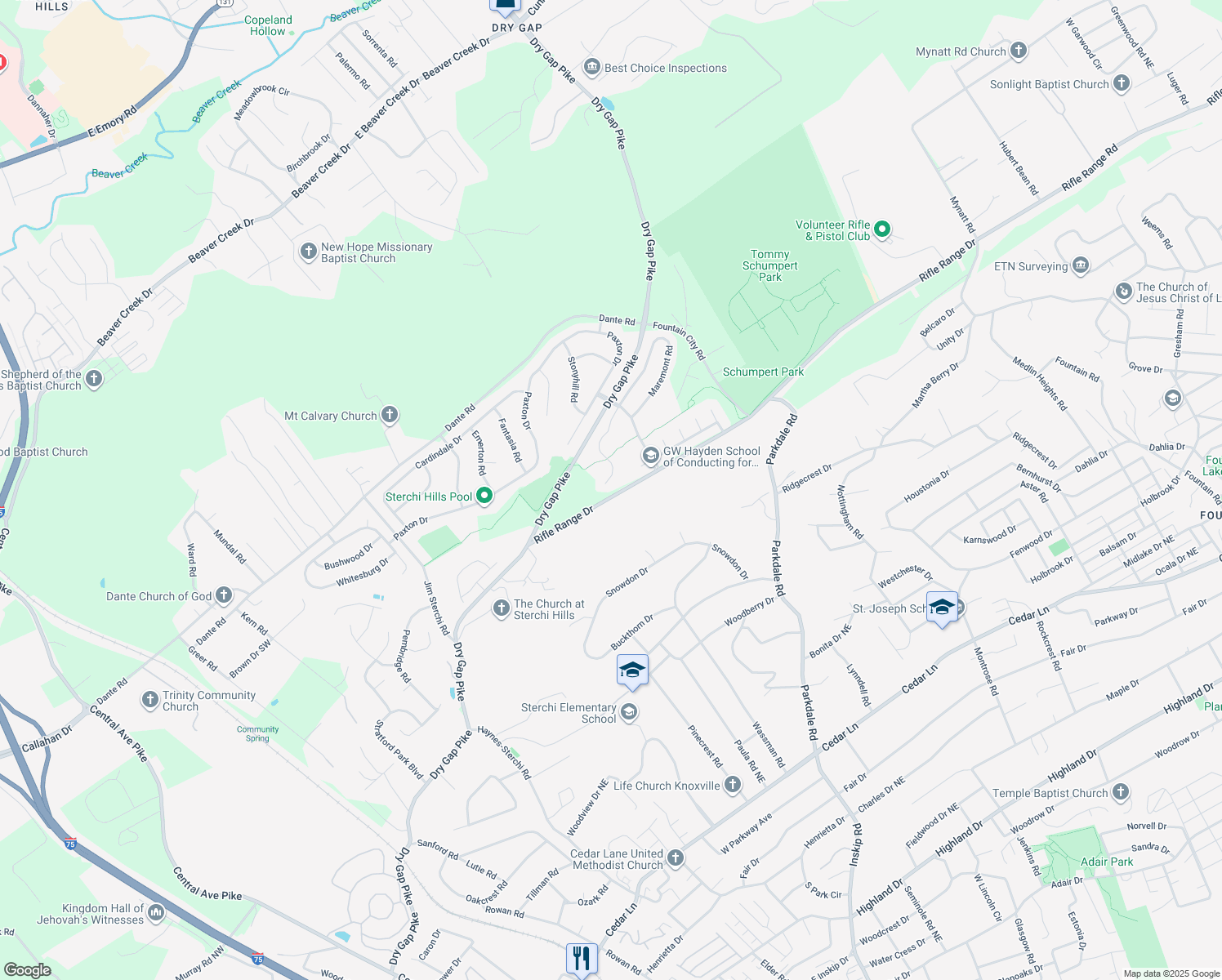 map of restaurants, bars, coffee shops, grocery stores, and more near 1793 Maremont Road in Knoxville