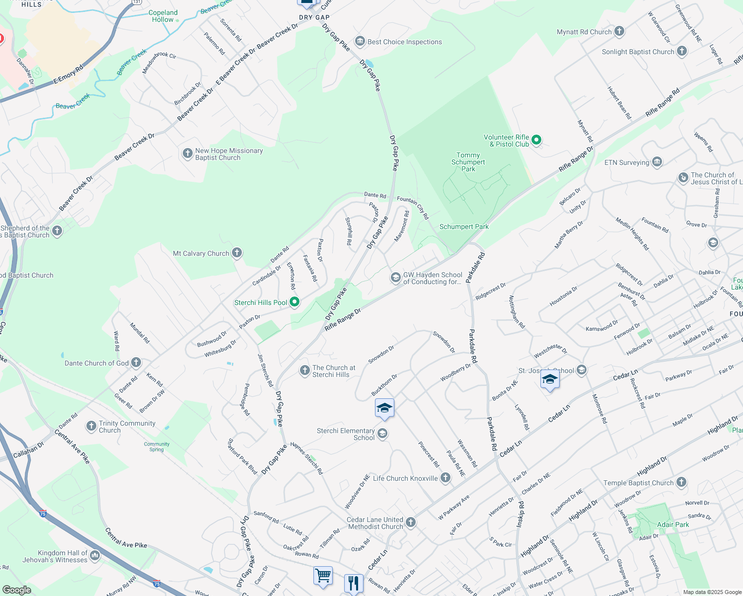 map of restaurants, bars, coffee shops, grocery stores, and more near 1793 Maremont Road in Knoxville