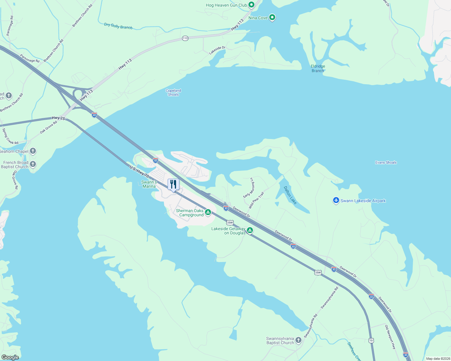 map of restaurants, bars, coffee shops, grocery stores, and more near 656 Norris Dr in Dandridge