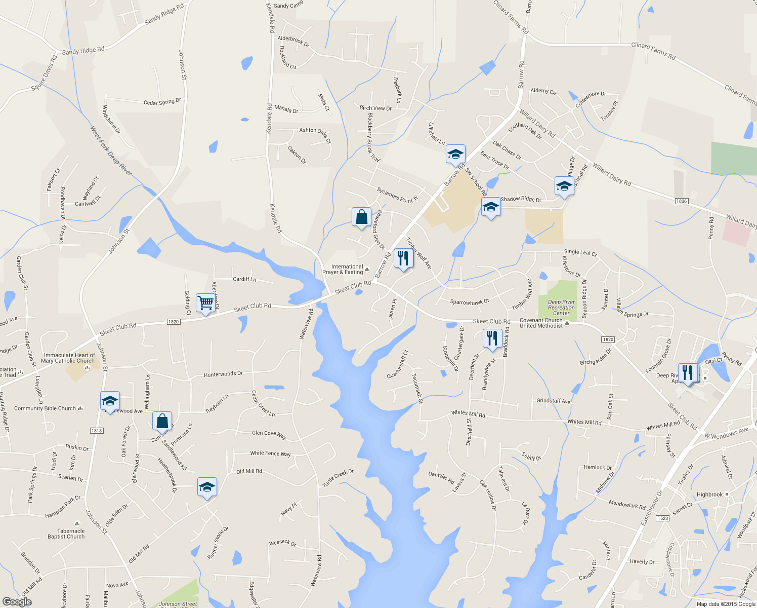 map of restaurants, bars, coffee shops, grocery stores, and more near 4208 Chilton Way in High Point