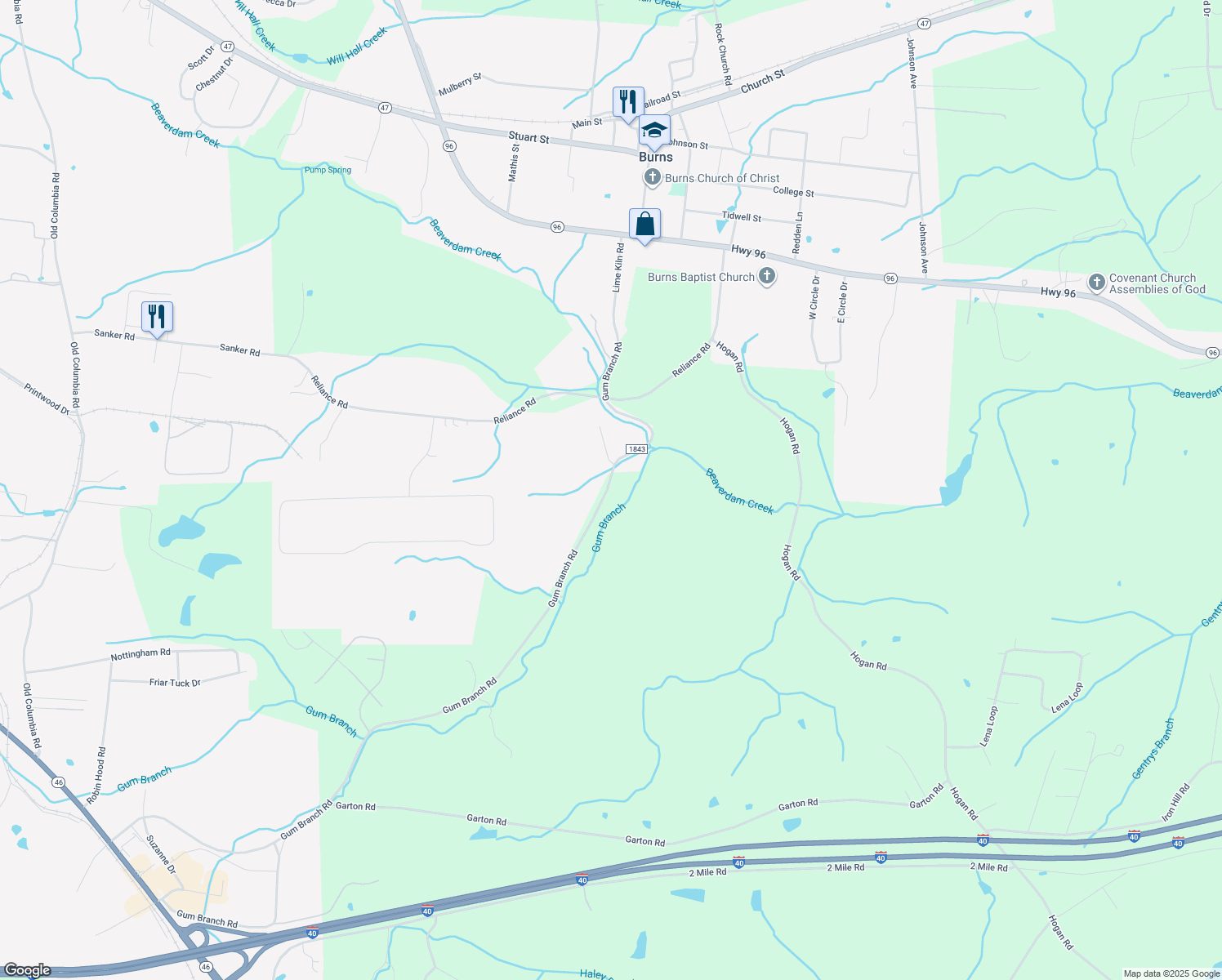 map of restaurants, bars, coffee shops, grocery stores, and more near in Dickson
