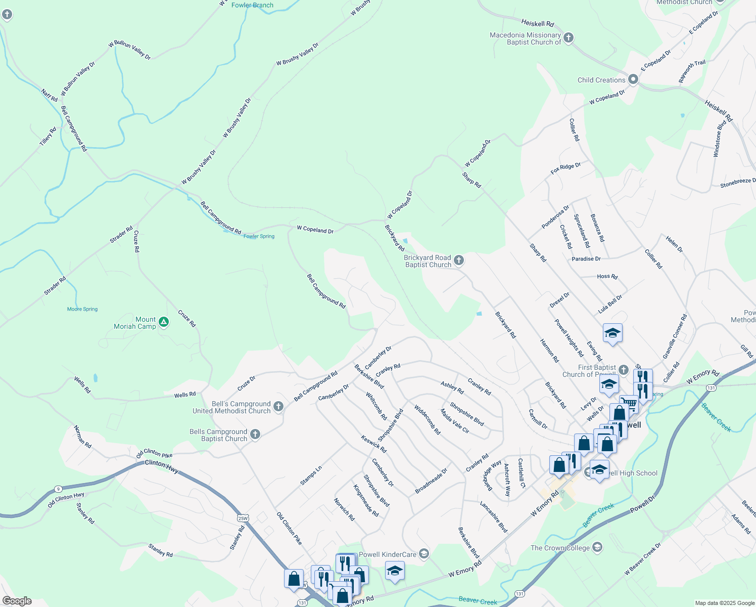map of restaurants, bars, coffee shops, grocery stores, and more near 2233 Cripple Oak Lane in Powell