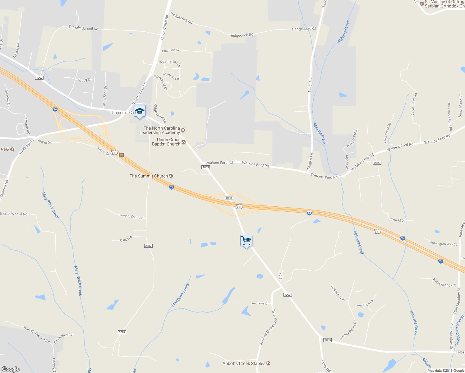 map of restaurants, bars, coffee shops, grocery stores, and more near 4475 High Point Road in Kernersville