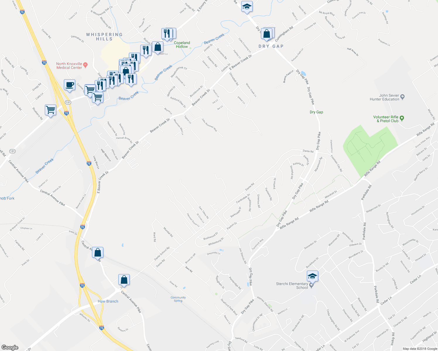 map of restaurants, bars, coffee shops, grocery stores, and more near 6900 Dantedale Lane in Knoxville