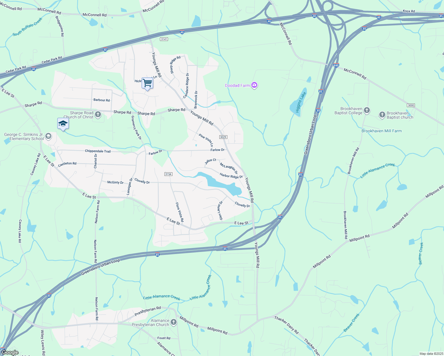 map of restaurants, bars, coffee shops, grocery stores, and more near 4278 Harbor Ridge Drive in Greensboro
