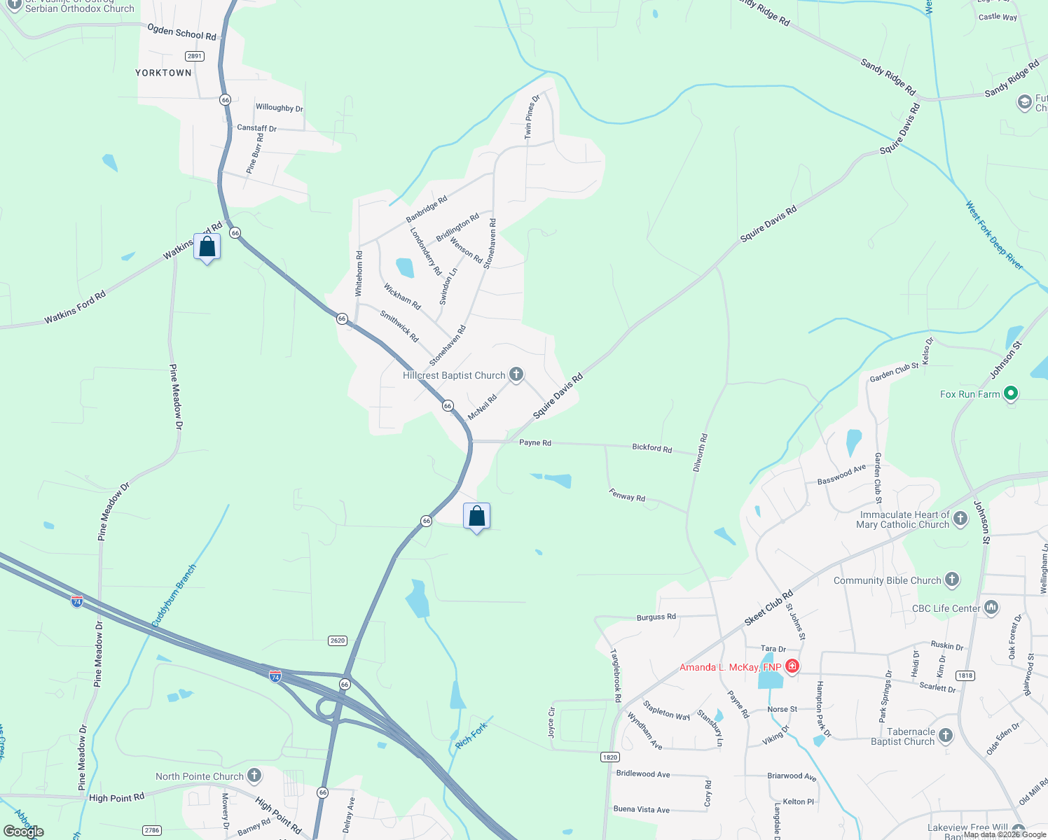map of restaurants, bars, coffee shops, grocery stores, and more near 1825 Squire Davis Road in Kernersville