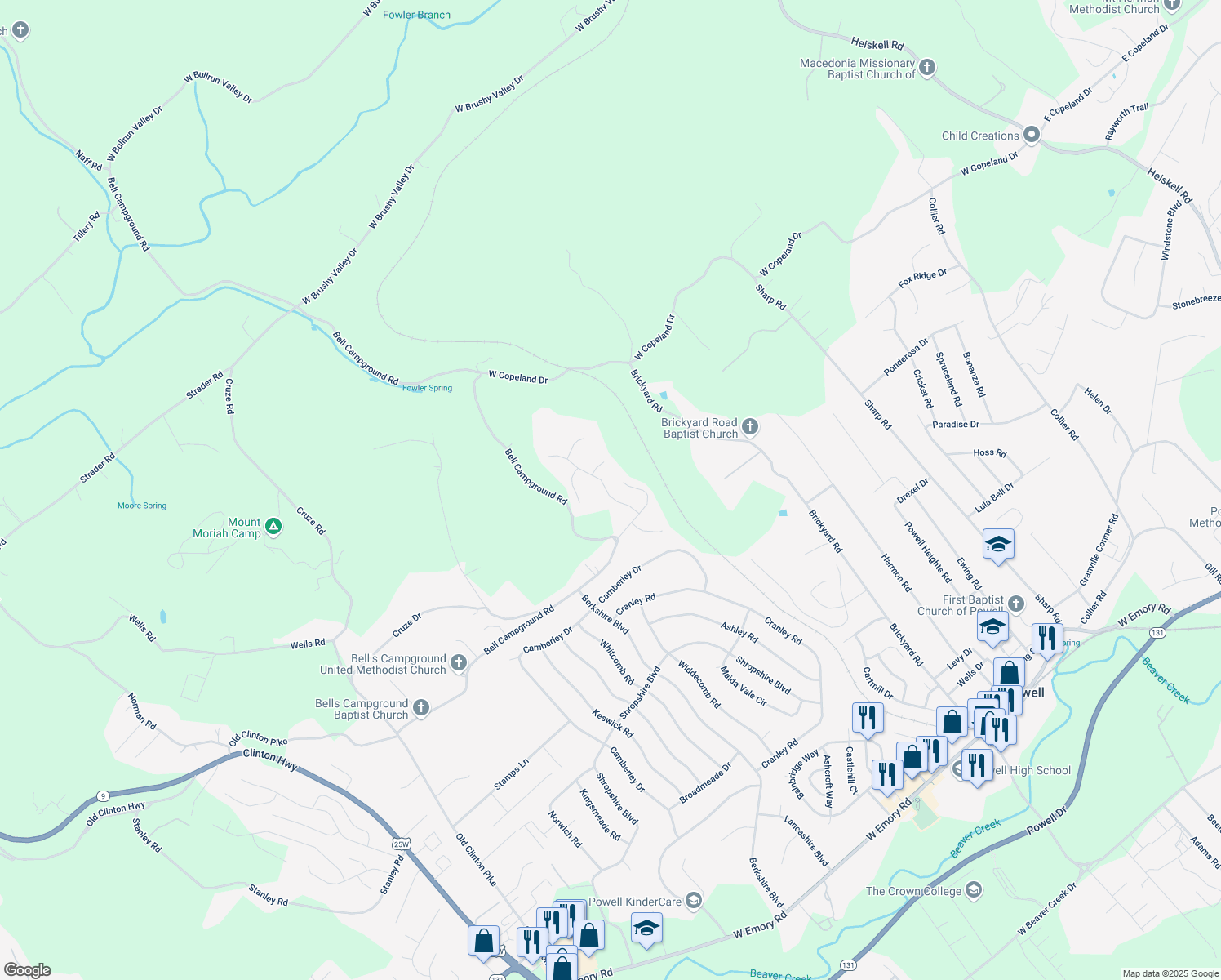 map of restaurants, bars, coffee shops, grocery stores, and more near 2233 Cripple Oak Lane in Powell
