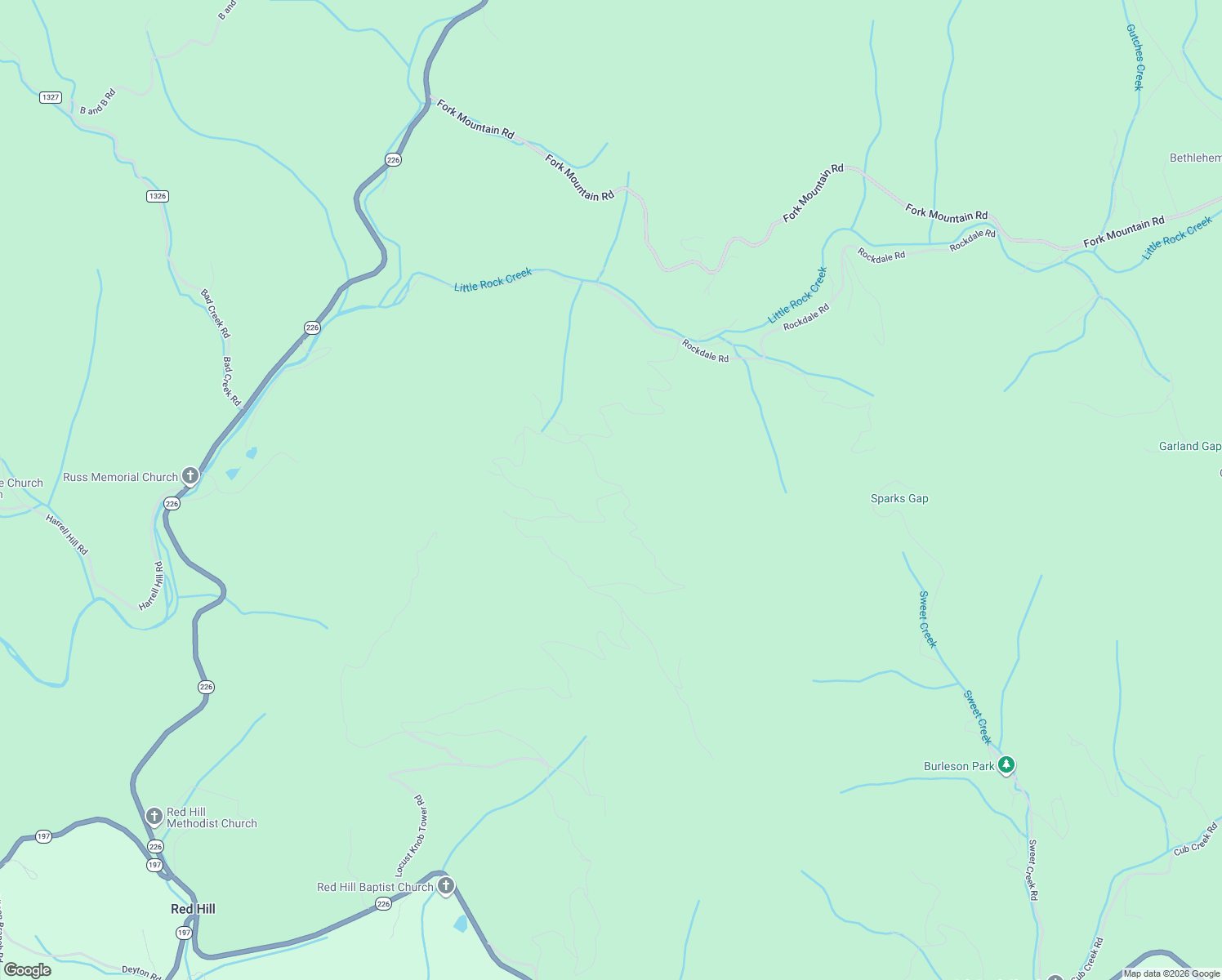 map of restaurants, bars, coffee shops, grocery stores, and more near Rockdale Road in Bakersville