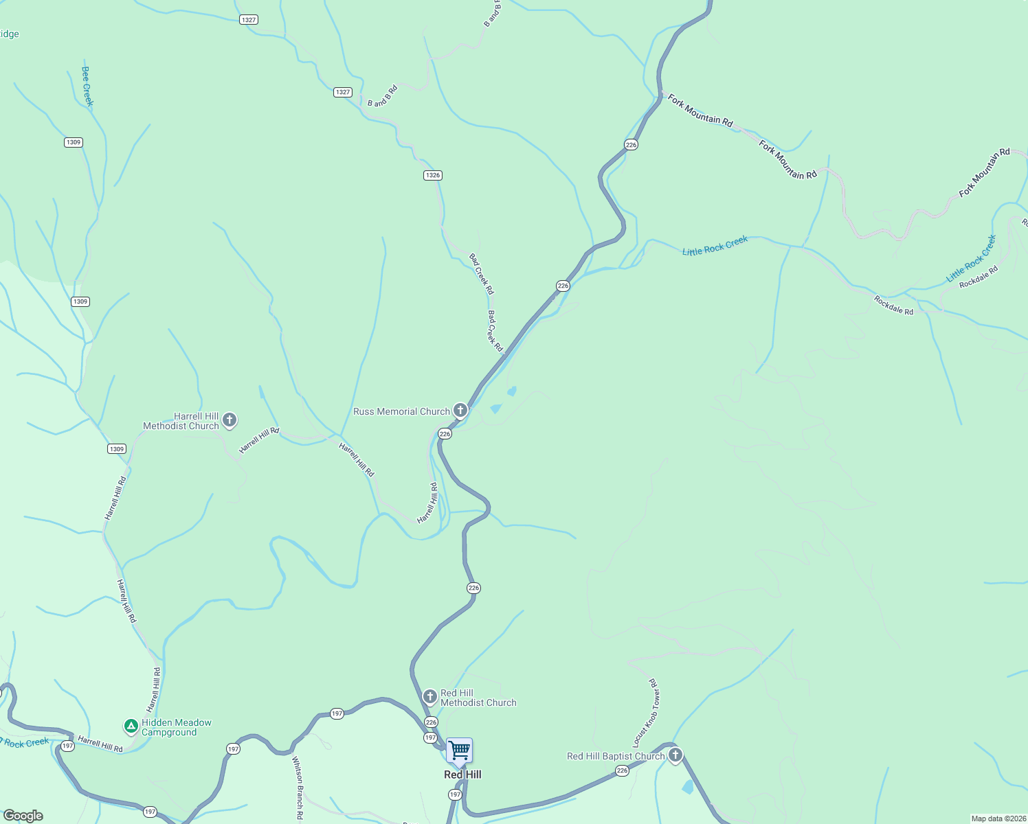 map of restaurants, bars, coffee shops, grocery stores, and more near 538 Mulberry Lane in Bakersville
