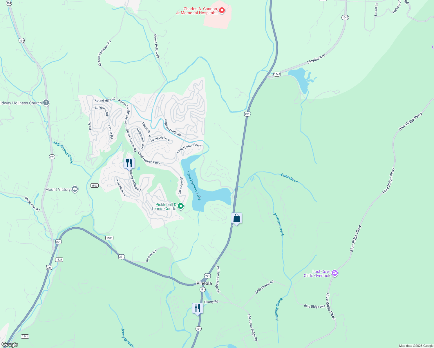 map of restaurants, bars, coffee shops, grocery stores, and more near 269 Woodcliff Loop in Newland