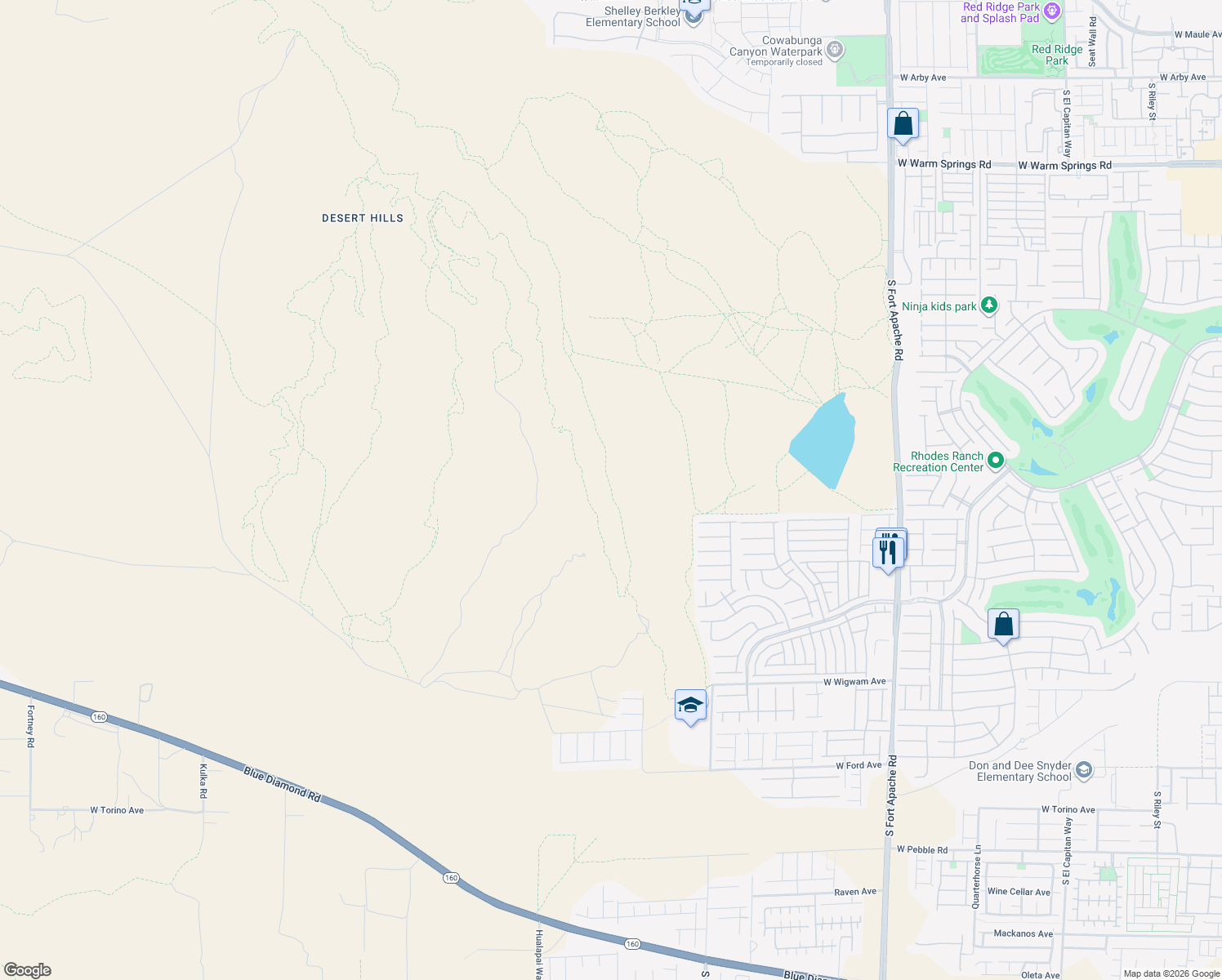 map of restaurants, bars, coffee shops, grocery stores, and more near Unnamed Rd in Las Vegas