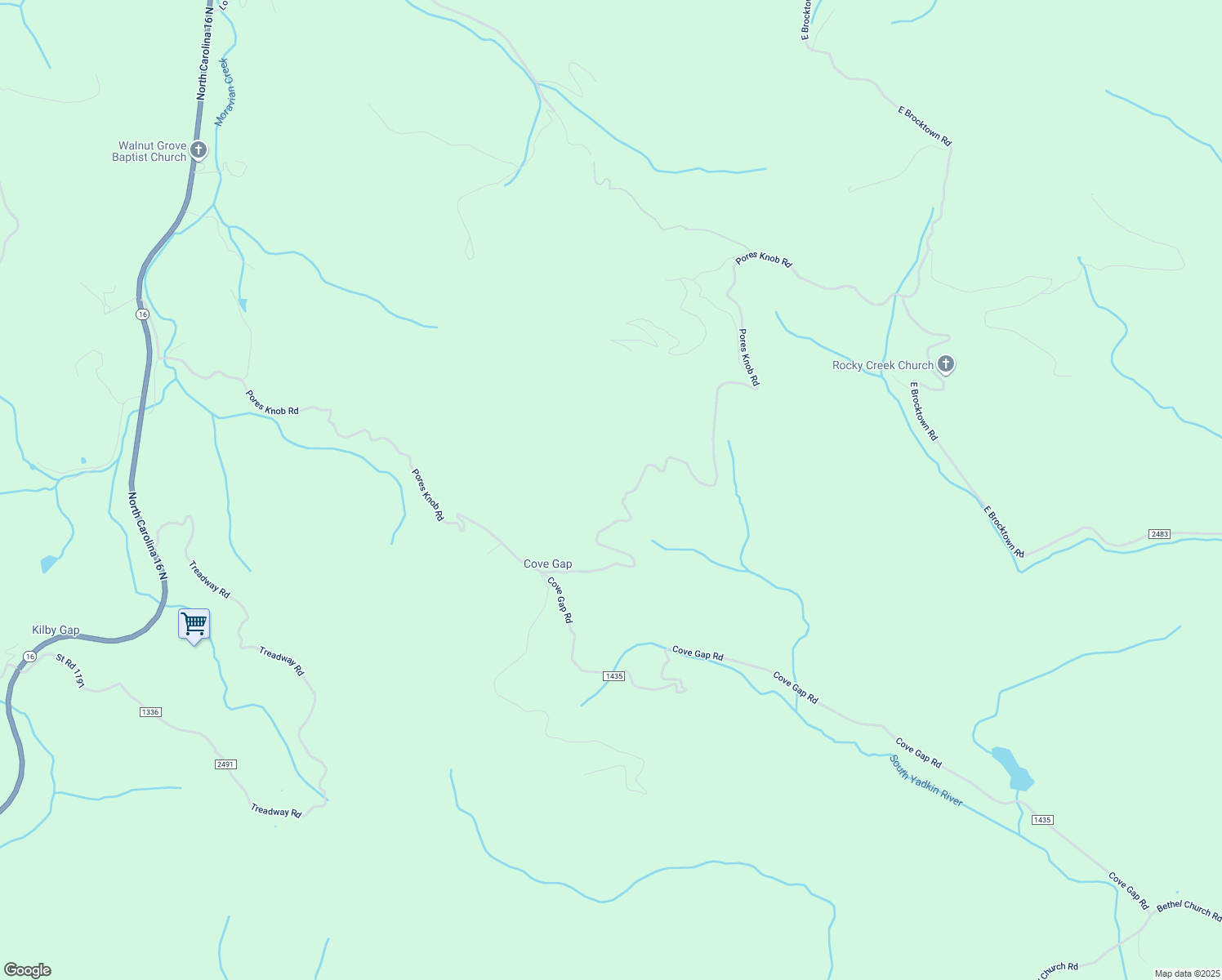 map of restaurants, bars, coffee shops, grocery stores, and more near Treadway Ridge Drive in Moravian Falls
