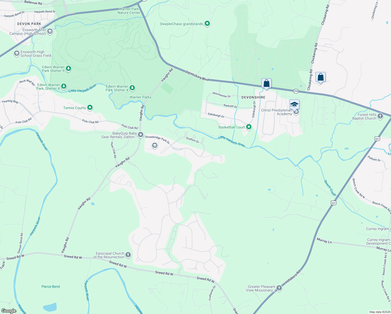 map of restaurants, bars, coffee shops, grocery stores, and more near 1111 Stonebridge Park Drive in Franklin