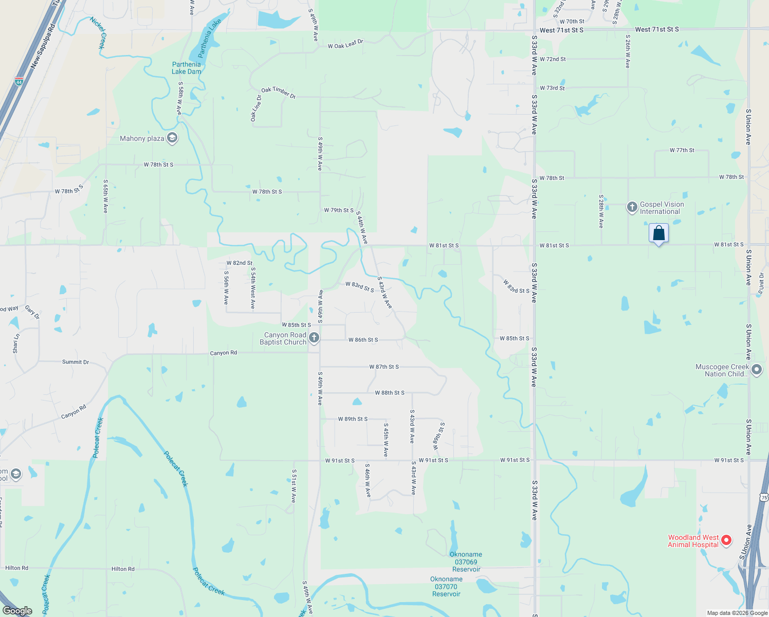 map of restaurants, bars, coffee shops, grocery stores, and more near 8320 South 43rd West Avenue in Tulsa