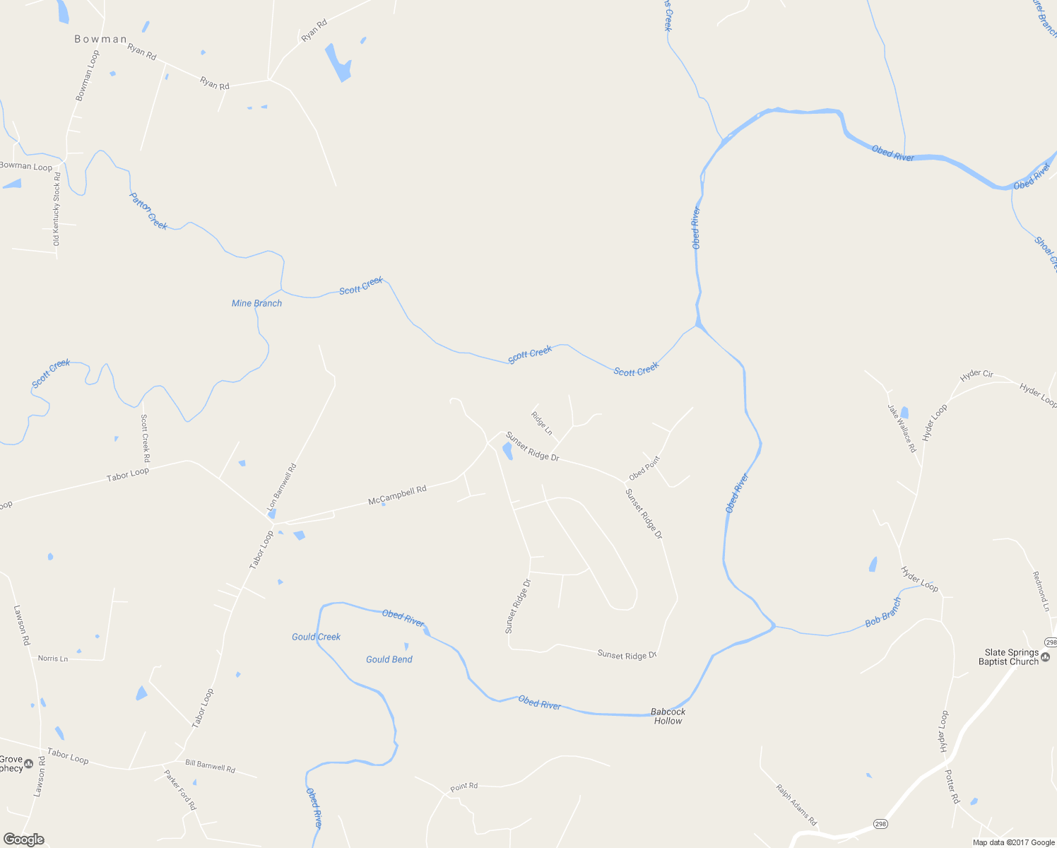 map of restaurants, bars, coffee shops, grocery stores, and more near 97 Ridge Lane in Crossville