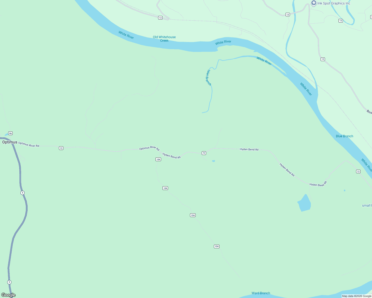 map of restaurants, bars, coffee shops, grocery stores, and more near 1870 Optimus River Road in Calico Rock