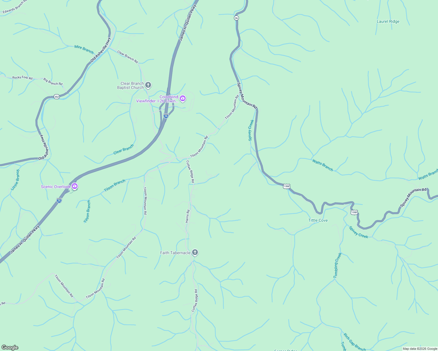 map of restaurants, bars, coffee shops, grocery stores, and more near 228 Raven Cliff Rd in Erwin
