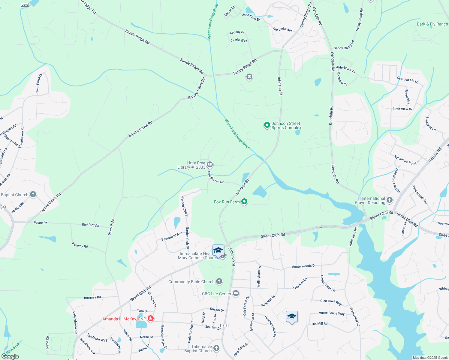 map of restaurants, bars, coffee shops, grocery stores, and more near 1563 Pondhaven Drive in High Point