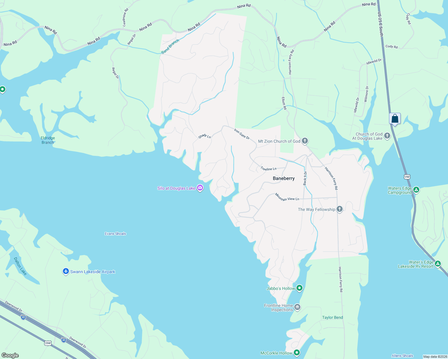 map of restaurants, bars, coffee shops, grocery stores, and more near Bay View Court in Baneberry