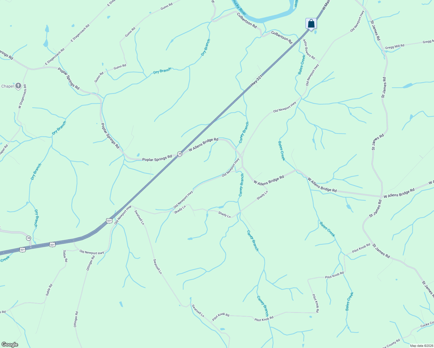map of restaurants, bars, coffee shops, grocery stores, and more near 1950 Old Newport Highway in Greeneville