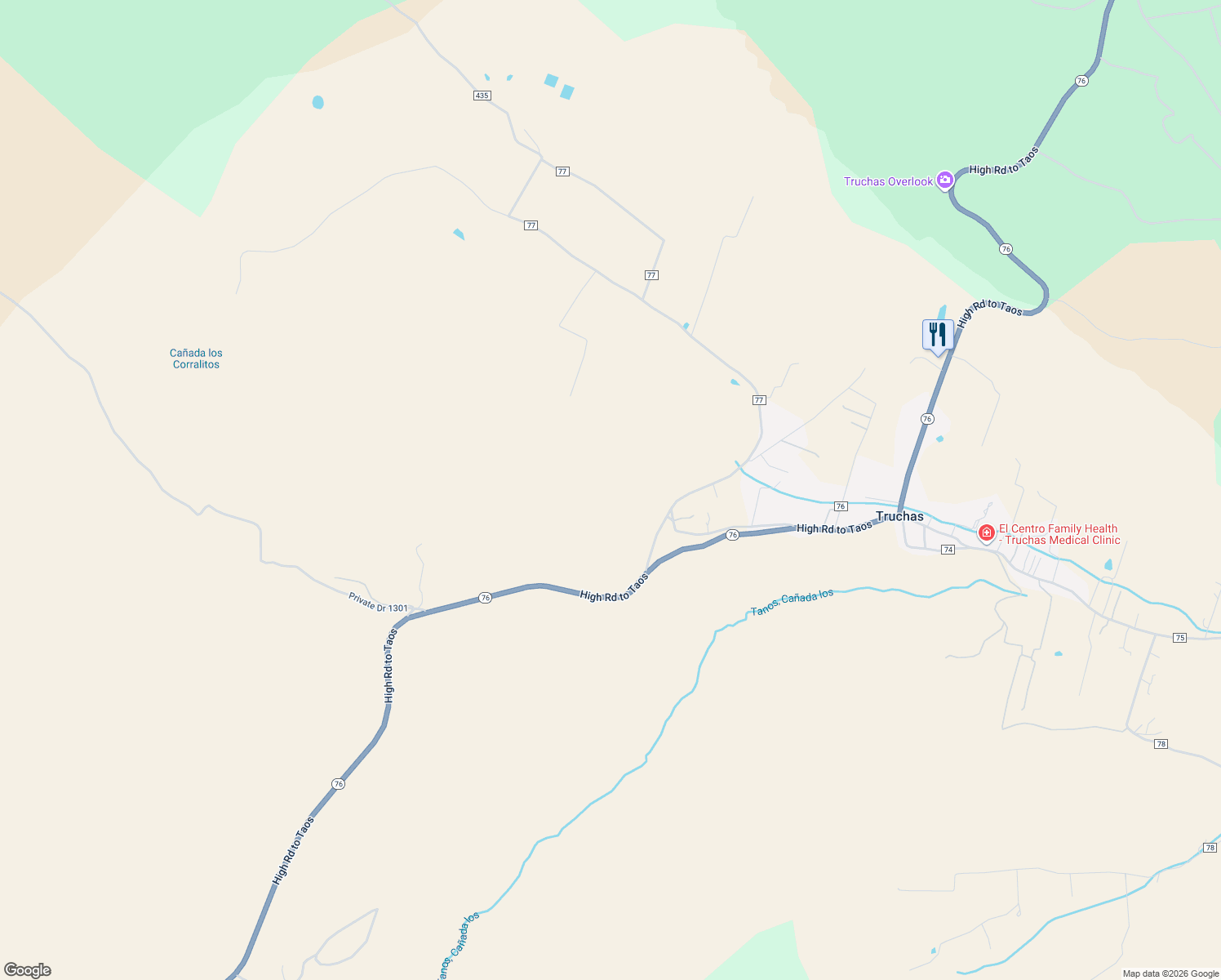 map of restaurants, bars, coffee shops, grocery stores, and more near in Truchas