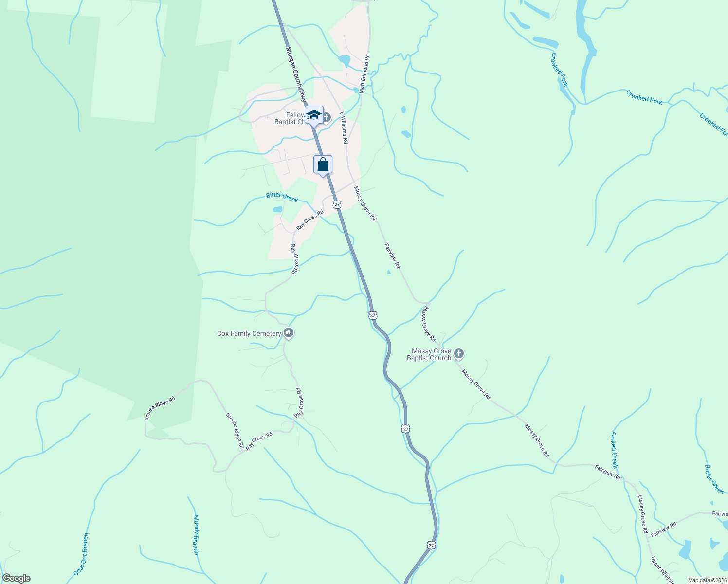 map of restaurants, bars, coffee shops, grocery stores, and more near 1581 Morgan County Highway in Harriman