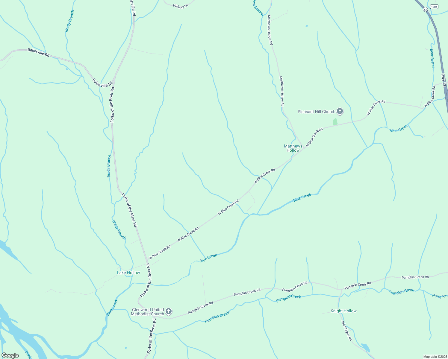 map of restaurants, bars, coffee shops, grocery stores, and more near 1950 West Blue Creek Road in Waverly
