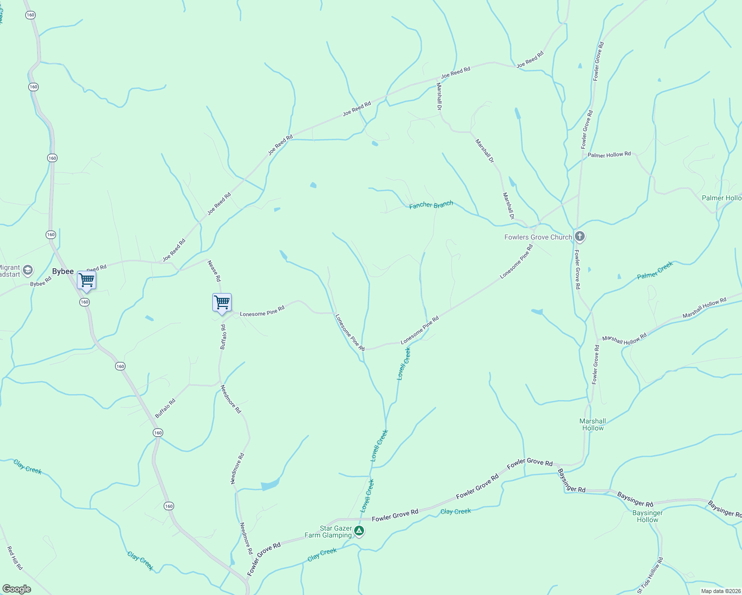 map of restaurants, bars, coffee shops, grocery stores, and more near 496 Lonesome Pine Road in Bybee
