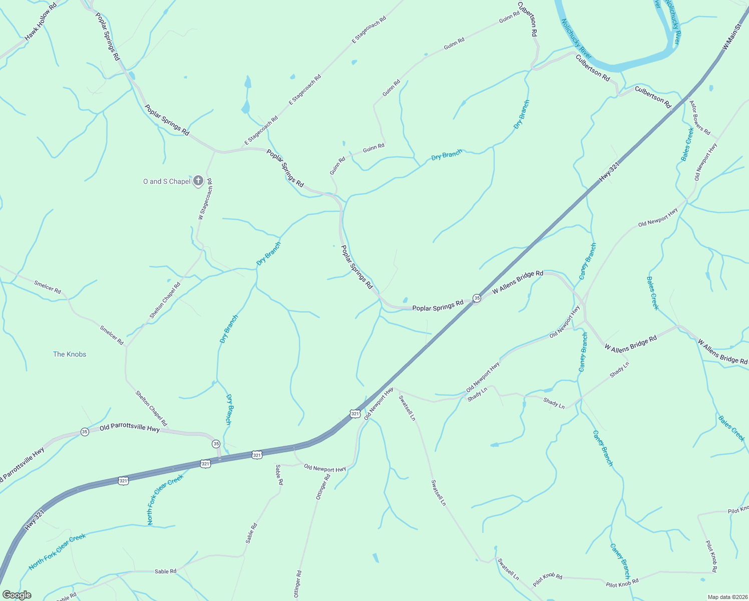 map of restaurants, bars, coffee shops, grocery stores, and more near 6196 Poplar Springs Road in Greeneville