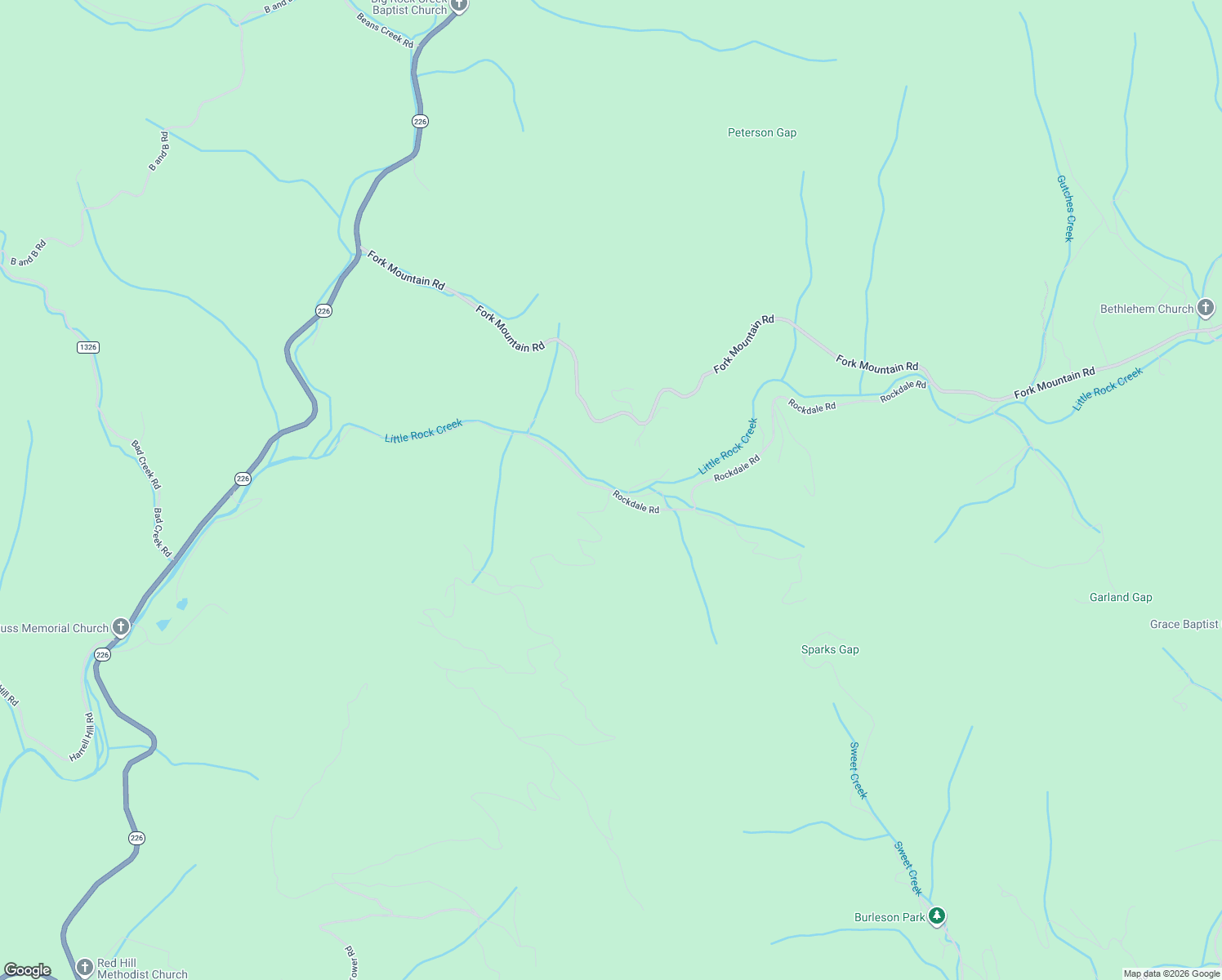 map of restaurants, bars, coffee shops, grocery stores, and more near Rockdale Road in Bakersville