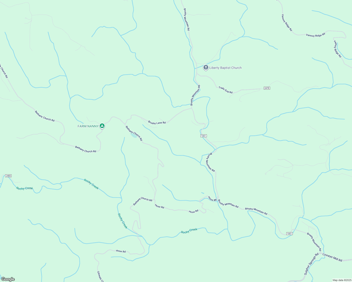 map of restaurants, bars, coffee shops, grocery stores, and more near 561 Brushy Lane Road in Moravian Falls