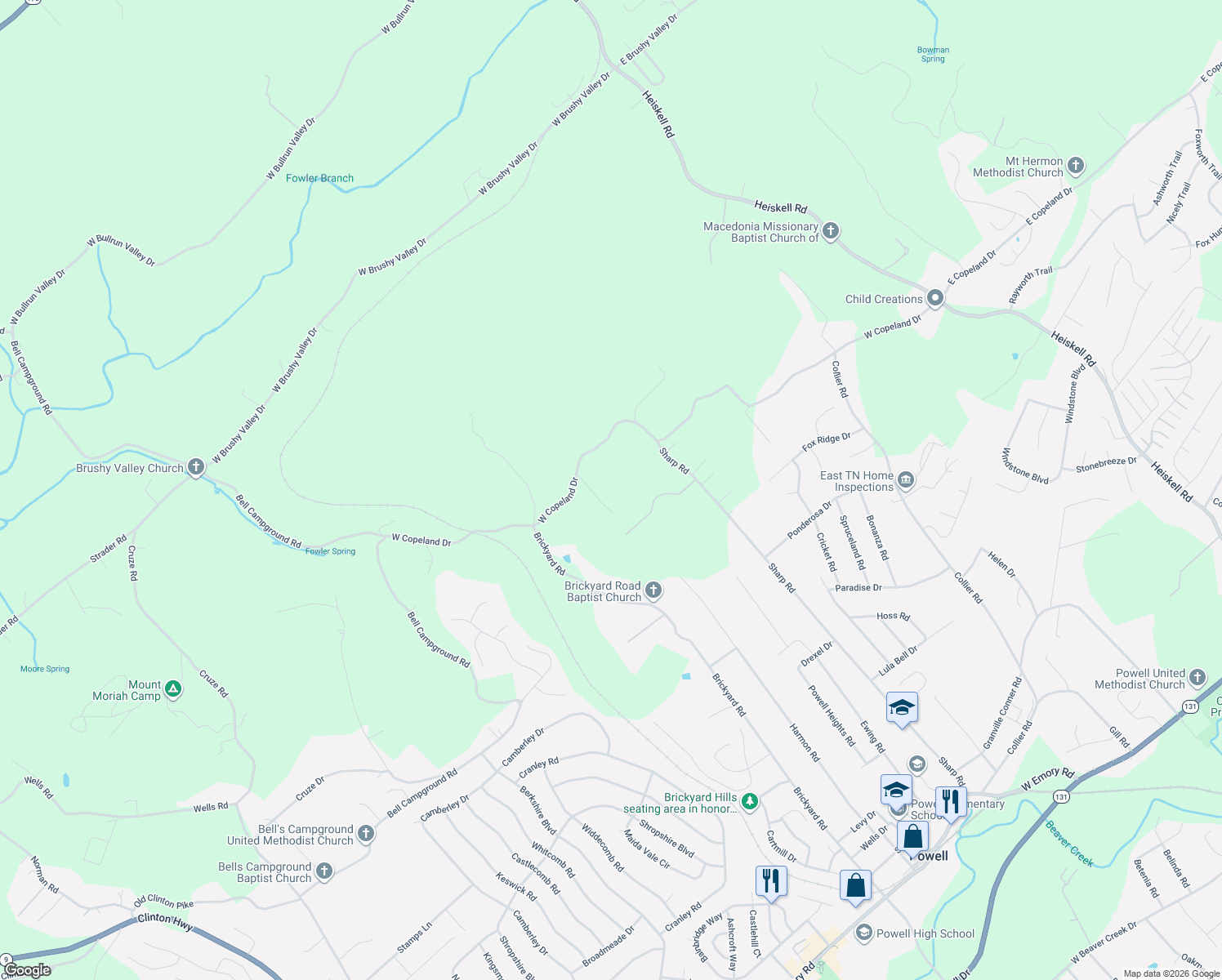 map of restaurants, bars, coffee shops, grocery stores, and more near 1708 West Copeland Drive in Powell