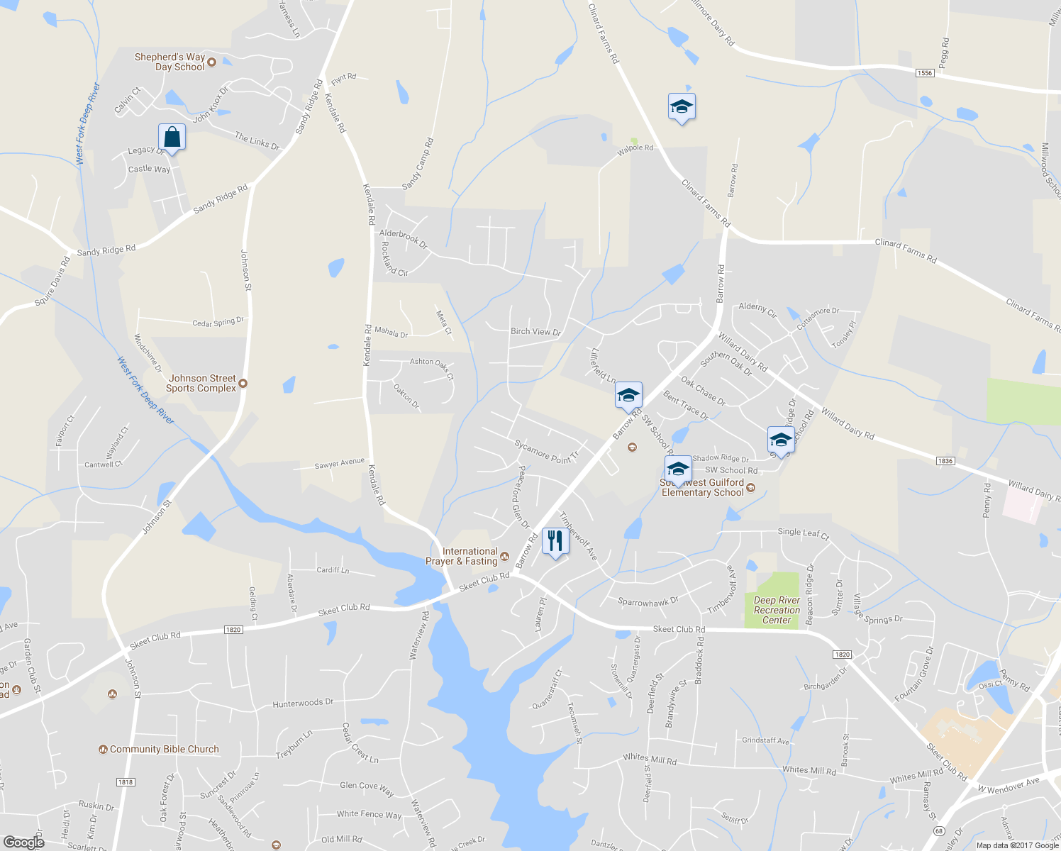 map of restaurants, bars, coffee shops, grocery stores, and more near 3112 Cranberry Ridge Drive in High Point