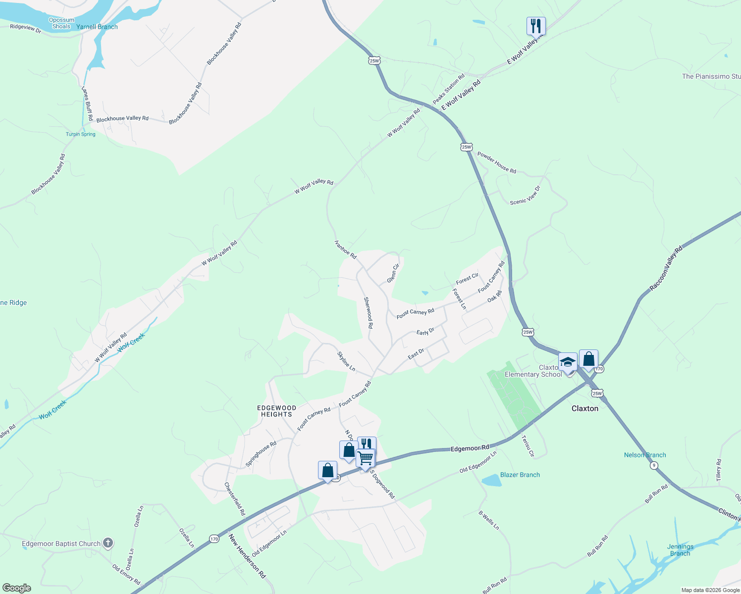 map of restaurants, bars, coffee shops, grocery stores, and more near 221 Sherwood Road in Powell