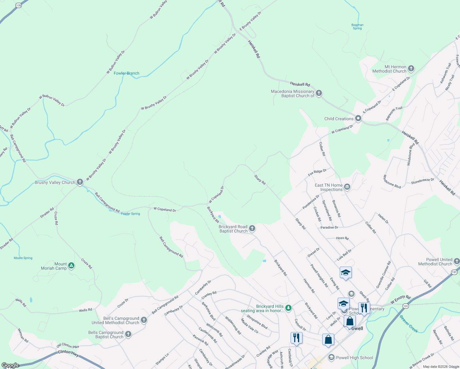 map of restaurants, bars, coffee shops, grocery stores, and more near 1708 West Copeland Drive in Powell