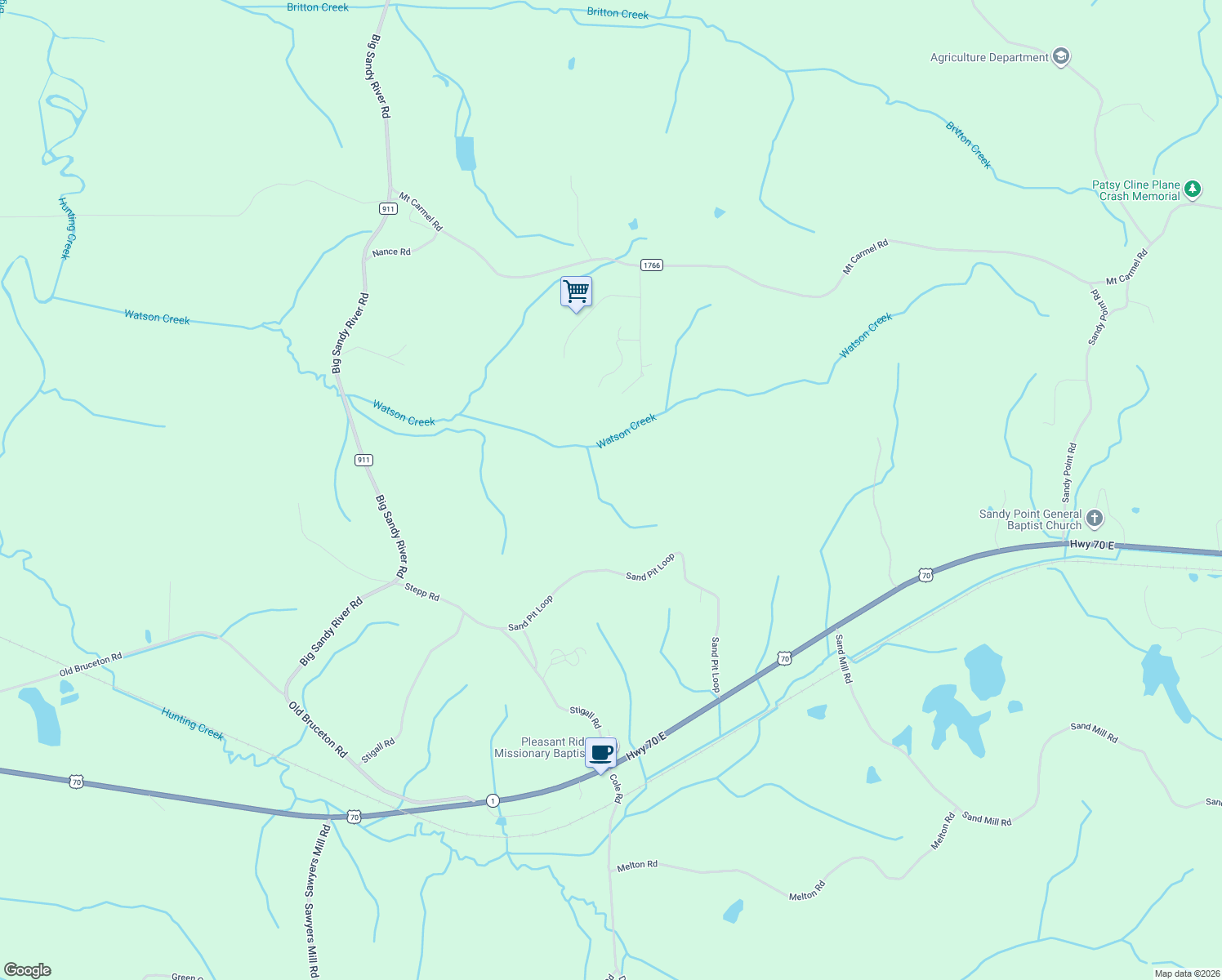 map of restaurants, bars, coffee shops, grocery stores, and more near 410 Sand Pit Loop in Camden