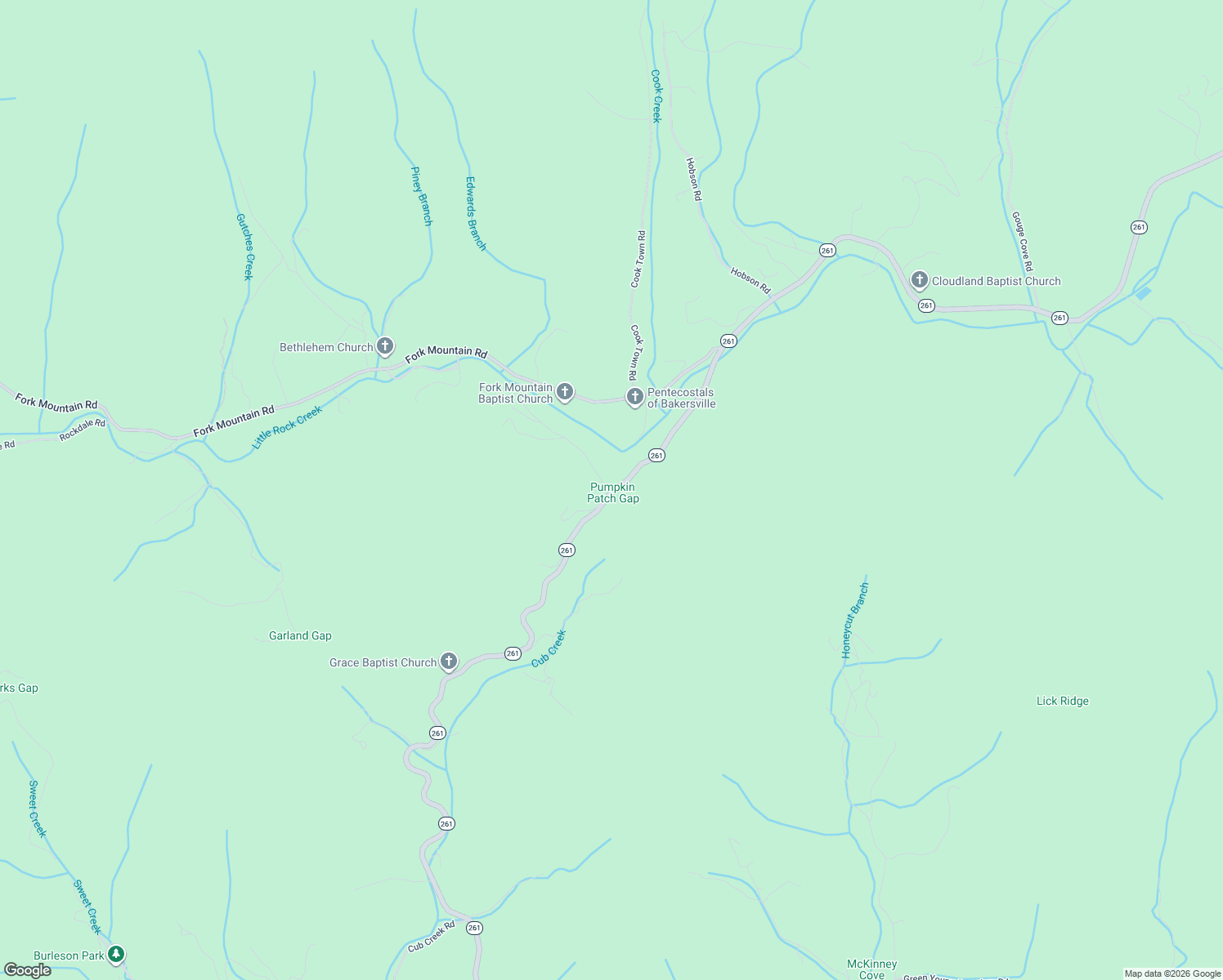 map of restaurants, bars, coffee shops, grocery stores, and more near 2958 North Carolina 261 in Bakersville